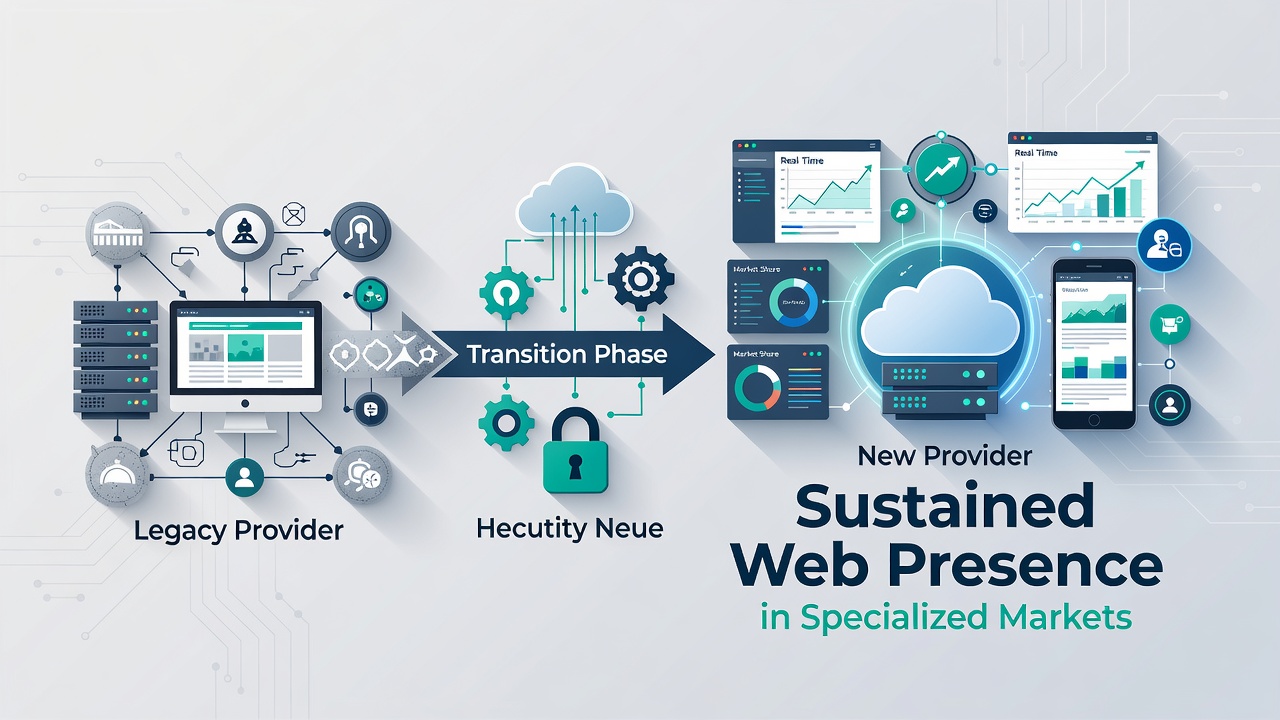 Chart displaying metrics of website uptime before and after provider transitions in targeted sectors